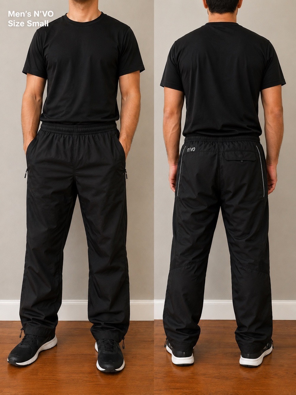 Men’s N’VO Black Athletic Track Pant Size Small Lightweight Jogger Windbreaker